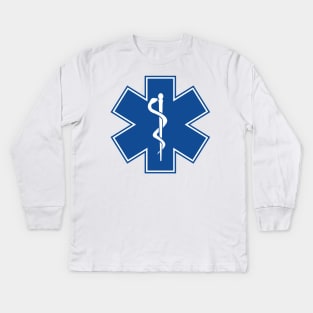 Star of Life EMT EMS Health Care Rod of Asclepius Blue Medical Symbol Kids Long Sleeve T-Shirt